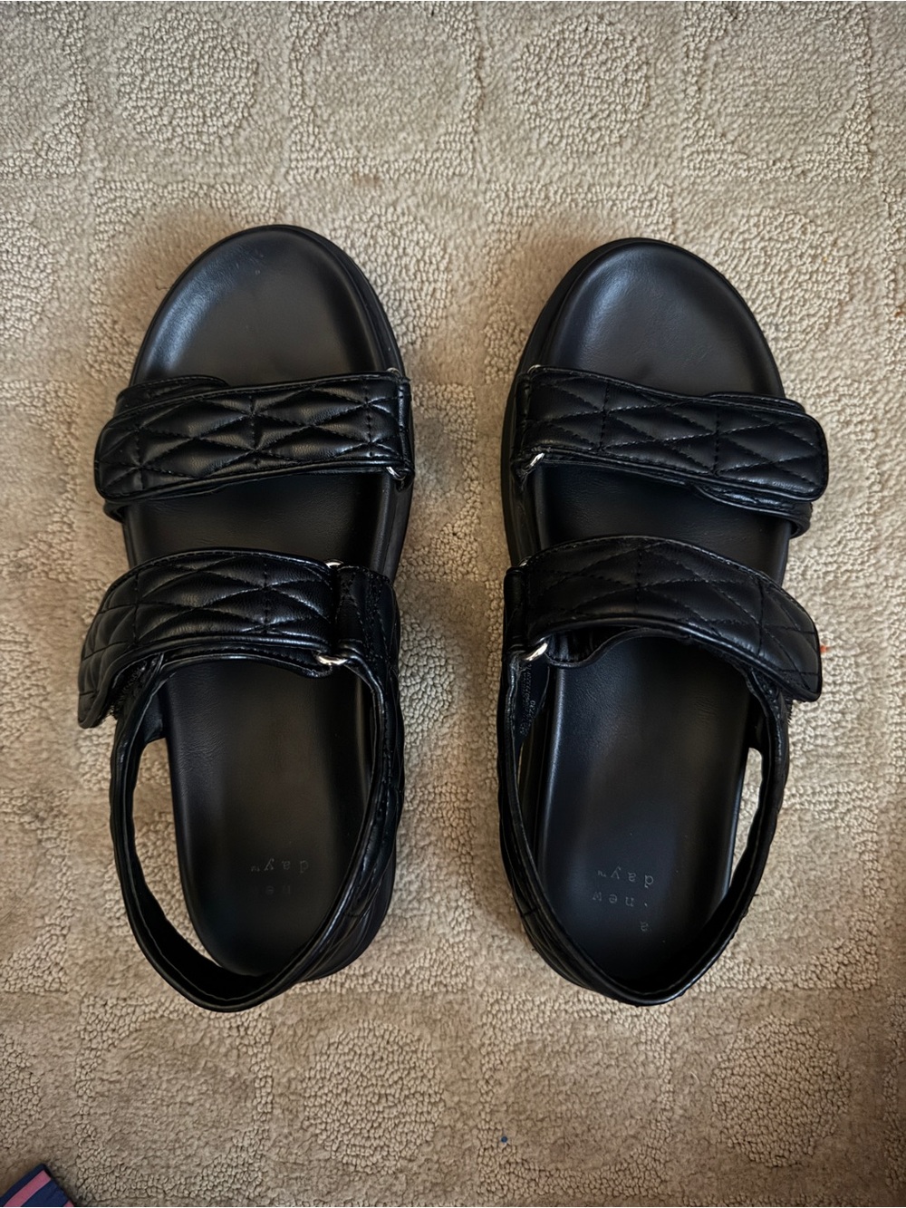 a new day Black Quilted Velcro Sandals